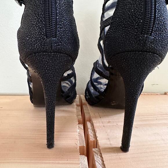 VINCE CAMUTO Cage Black Sparkling Glitter Heels 7.5 Night Out Statement Stiletto - Picture 8 of 16